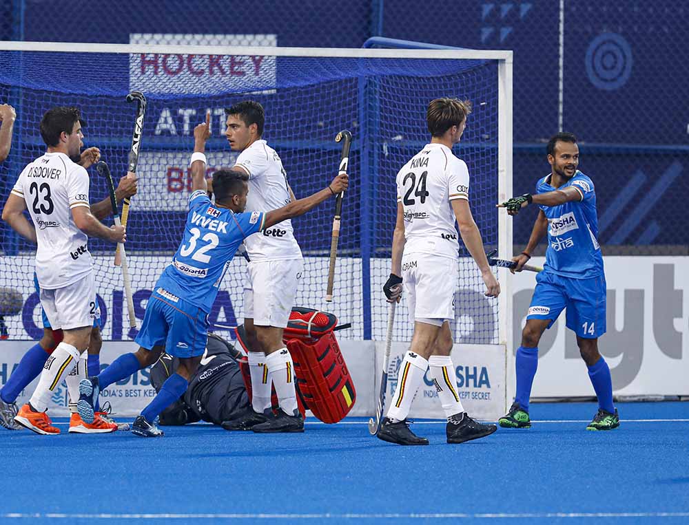 Vivek scored India's opening goal against World Champions Belgium at the Kalinga Hockey Stadium in Bhubaneswar during the second match
