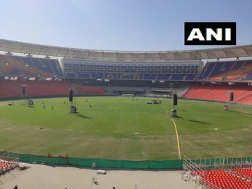 Preparations are underway at the Motera Cricket Stadium for Namaste Trump event. (Image: ANI)