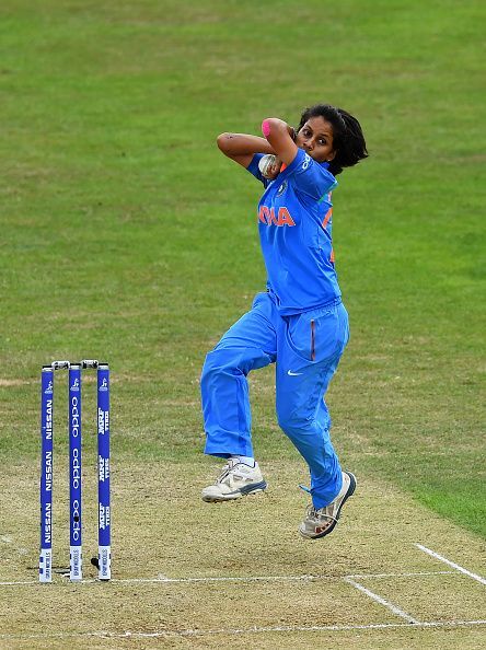Surprisingly, Poonam has decent batting skills but has only batted nine times in 65 T20 internationals (Image: ICC Women's T20 World Cup)