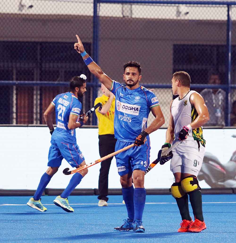 Harmanpreet Singh after scoring goal (Source: Hockey India)