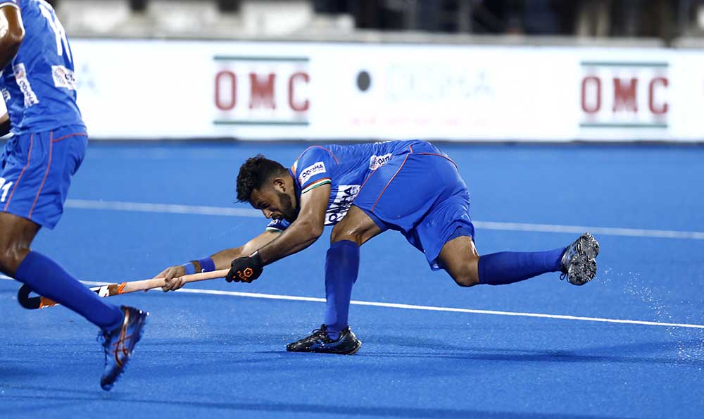 Harmanpreet Singh launches a drag-flick from penalty corner (Source: Hockey India)