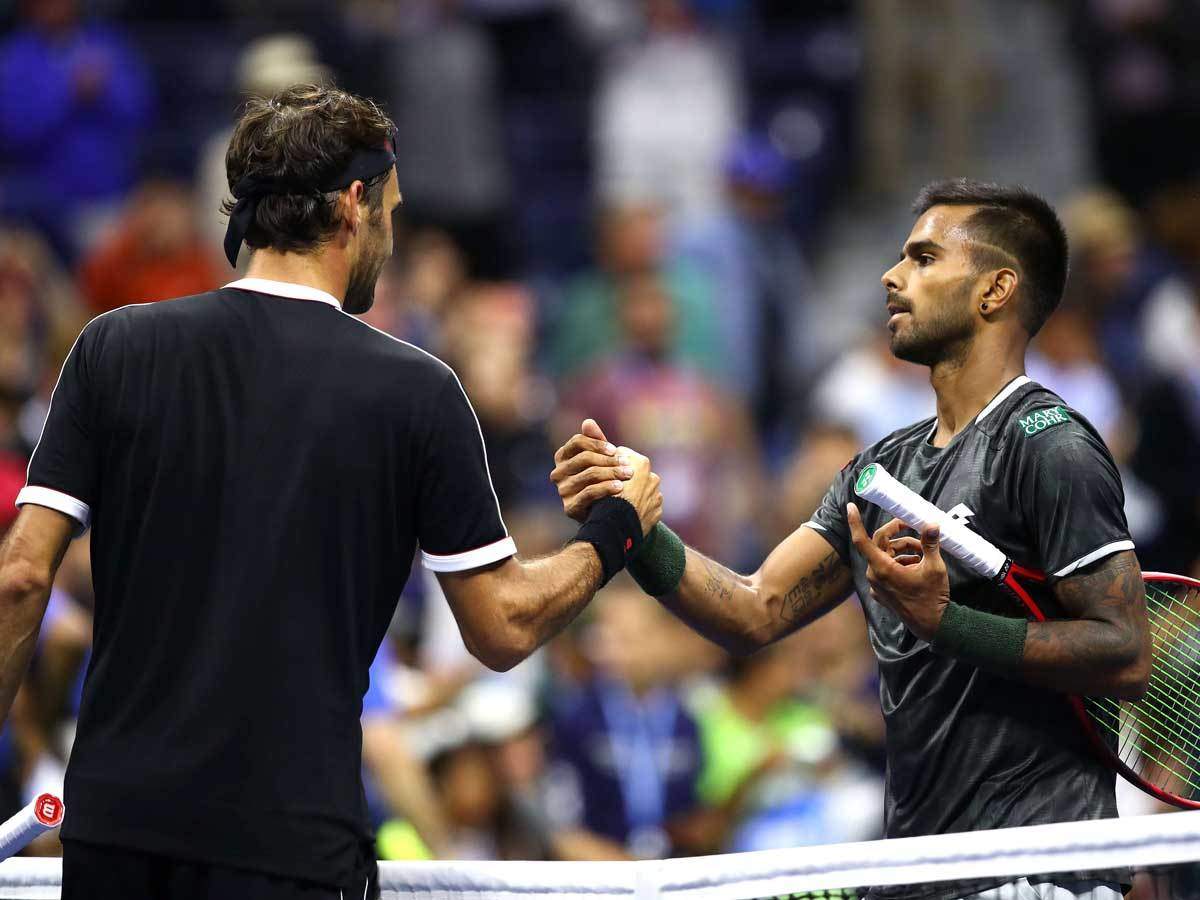 Sumit Nagal playing against Roger Federer at the 2019 US Open (Source: TOI)