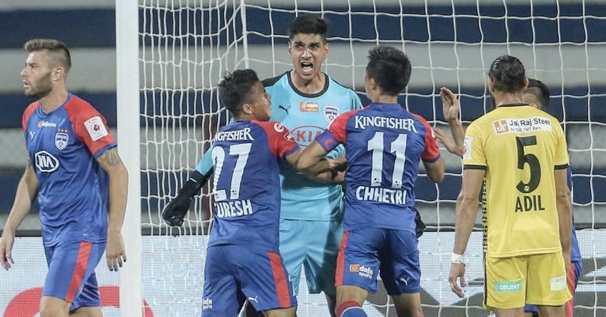 Gurpreet Singh Sandhu guarding the goal post for Bengaluru FC (Source: ISL)