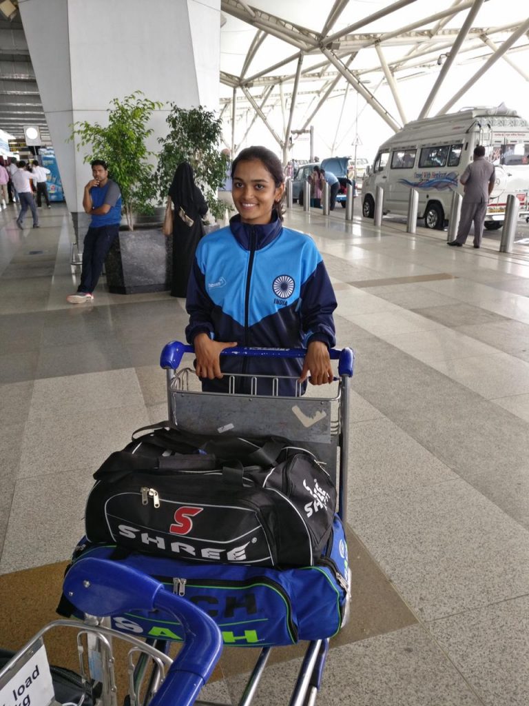 G Sai Ashritha Reddy at the airport